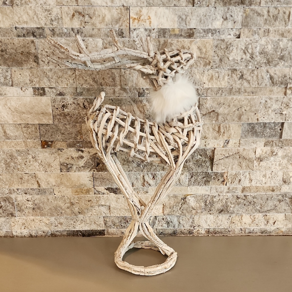 Christmas Decor Rustic White Woven Reindeer Decor